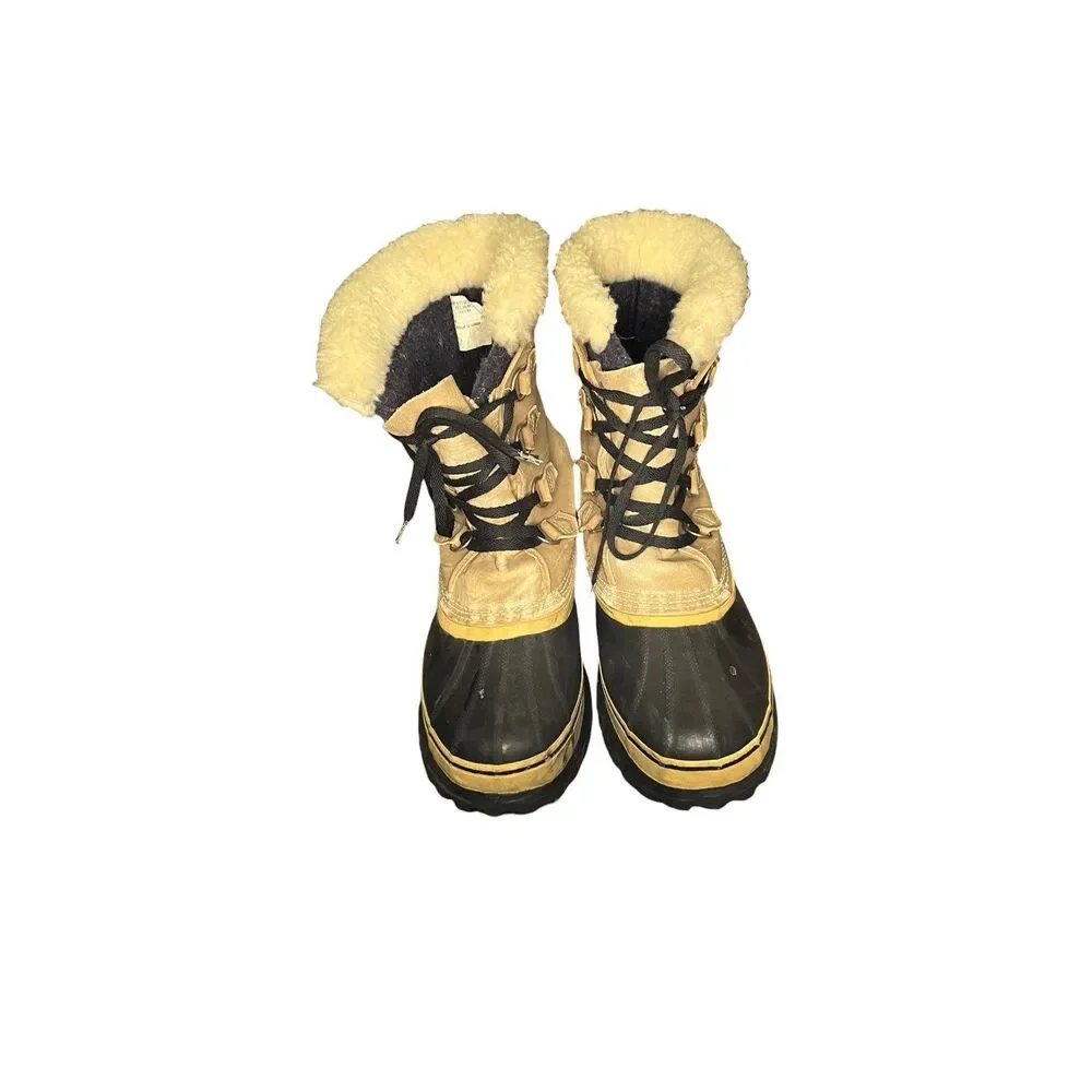 Sorel Caribou Waterproof Snow Boots Sherpa Lined Duck Boots Beige Black Mens